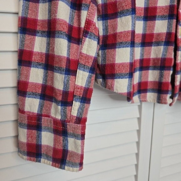 HOLLISTER Flannel Long Sleeve Button Up Shirt Red Blue Plaid Men Medium Western - Picture 4 of 15